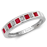 9CT WHITE GOLD PRINCESS CUT RUBY & DIAMOND CHANNEL SET HALF ETERNITY RING